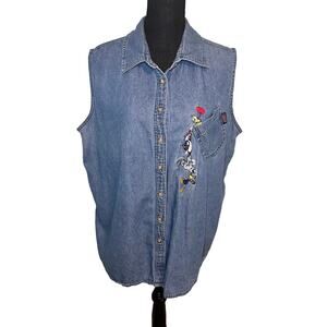 Vintage Looney Tunes Tweety Bird Denim Sleeveless Shirt | 90s Cartoon Tee